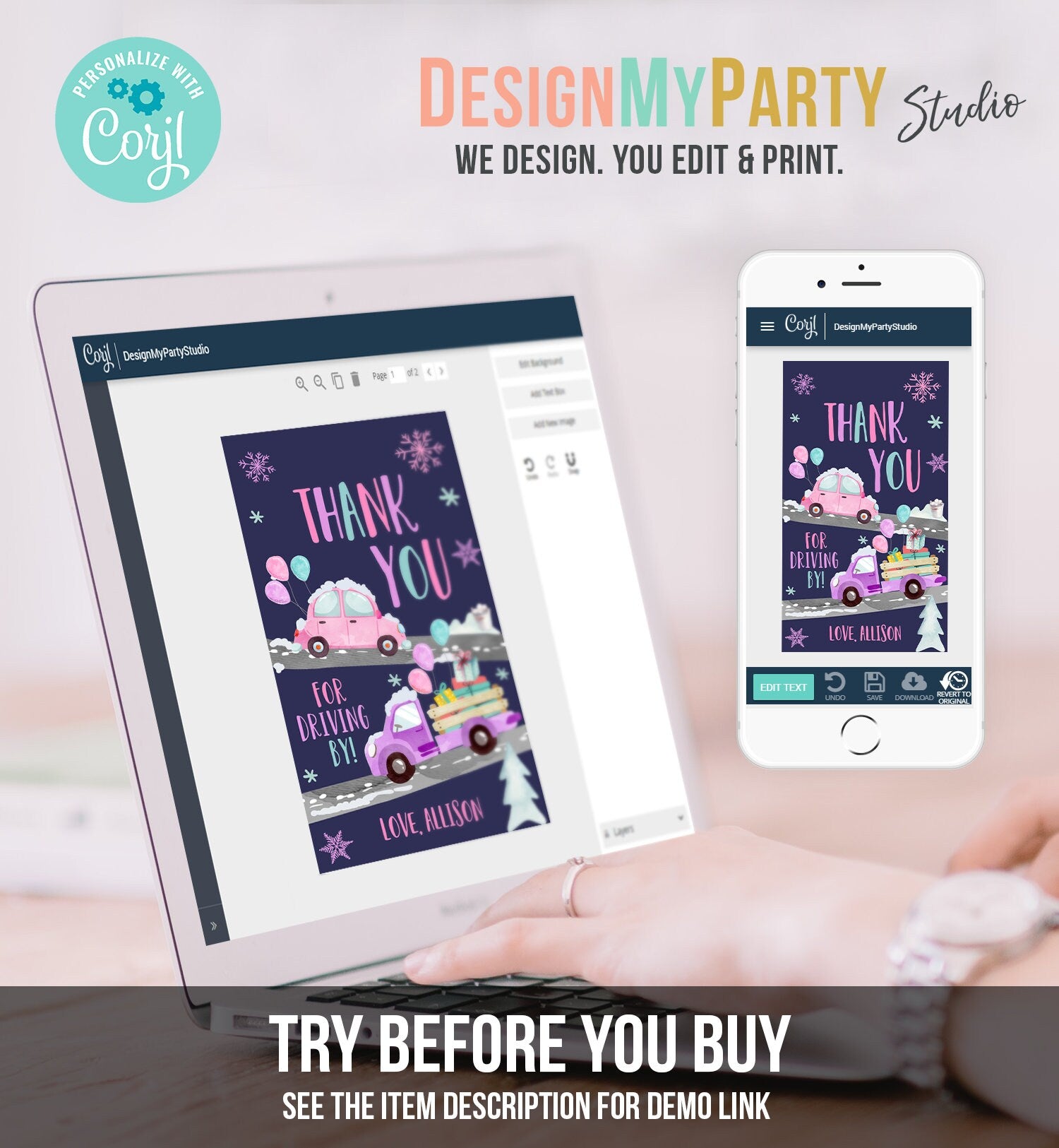 Editable Winter Drive By Favor Tag Drive By Birthday Party Parade Thank You Gift Tags Through Pink Girl Corjl Template Printable 0333