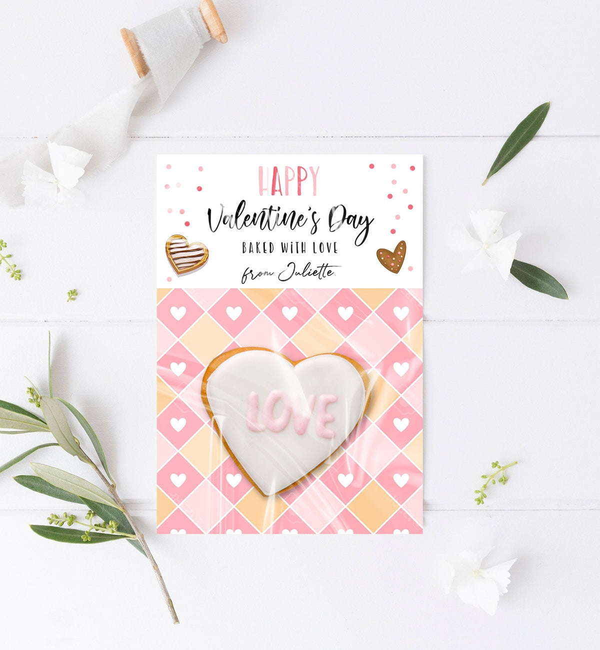 Editable Personalized Cookie Card Happy Valentine&#39;s Day Mini Cookie Card Gift Tag Cookie Packaging Printable Download Template Corjl 0370