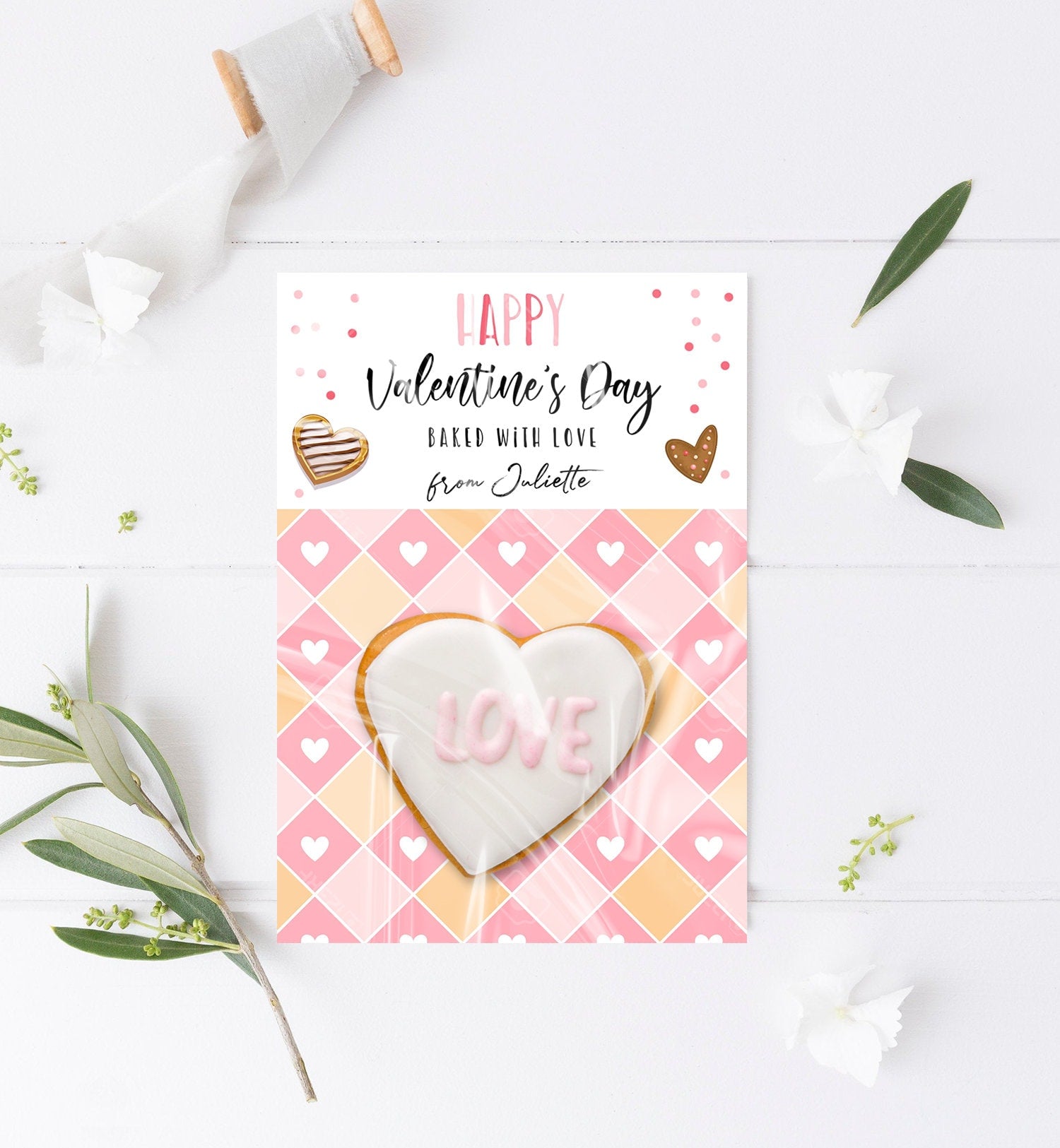 Editable Personalized Cookie Card Happy Valentine's Day Mini Cookie Card Gift Tag Cookie Packaging Printable Download Template Corjl 0370