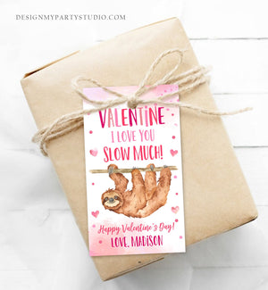 Editable Valentine Sloth Favor Tag Thank You I Love You Slow Much Hanging Out Valentine's Day School Digital Corjl Template Printable 0370