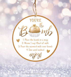 Editable Hot Chocolate Bomb Tag Valentine's Day Hot Cocoa Bomb You're The Bomb Heart Gold Valentine Gift Tag Digital Download Printable 0370