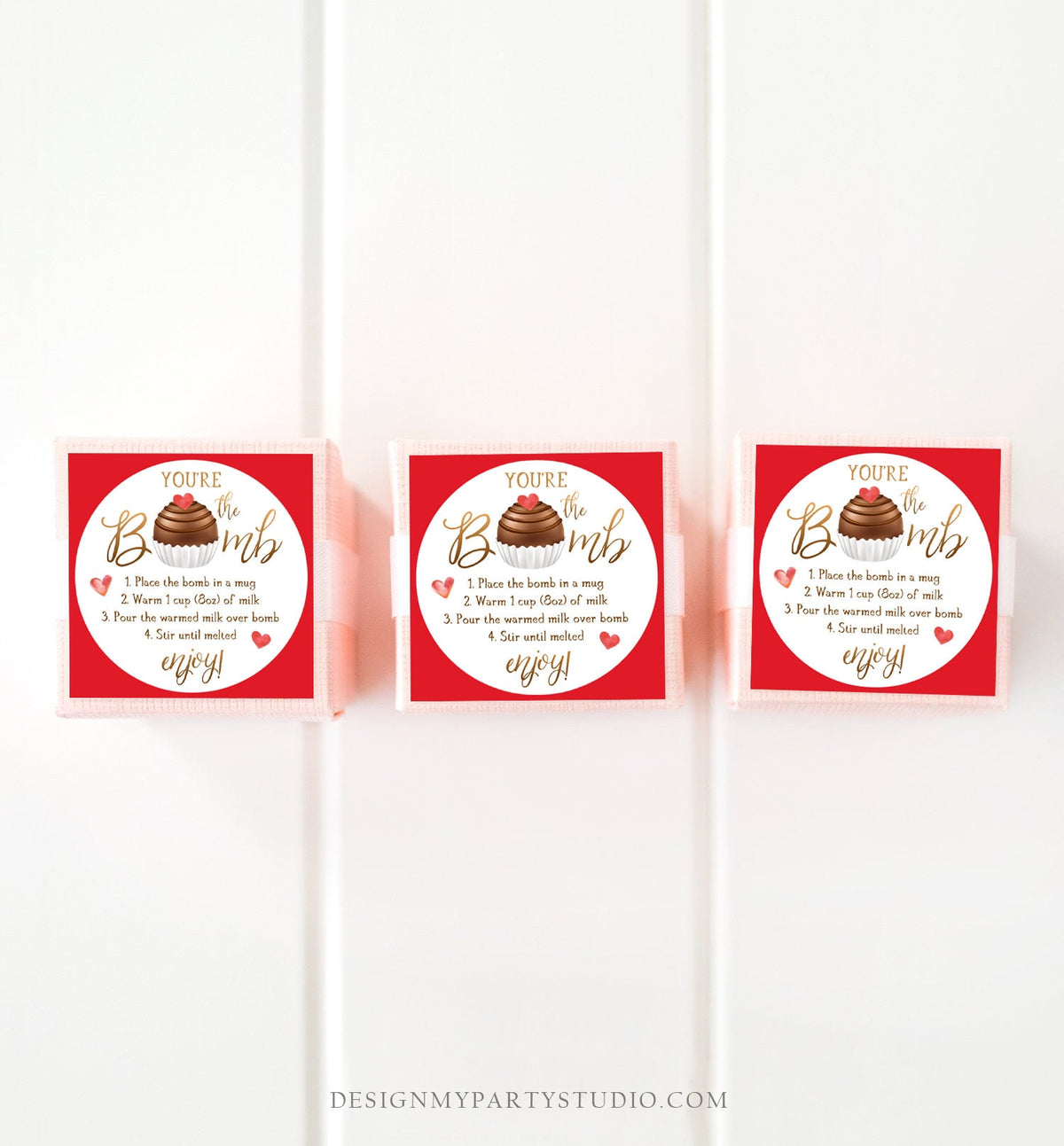 Editable Hot Chocolate Bomb Tag Valentine&#39;s Day Hot Cocoa Bomb You&#39;re The Bomb Heart Pink Valentine Gift Tag Digital Download Printable 0370