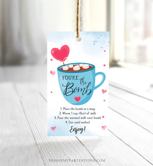 Editable Hot Chocolate Bomb Tag Valentine's Day Hot Cocoa Bomb You're The Bomb Heart Blue Valentine Gift Digital Download Printable 0370