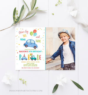 Editable Drive By Birthday Parade Invitation Balloons Rainbow Party Honk Wave Car Boy Blue Drive Through Download Corjl Template 0333