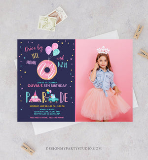 Editable Donut Drive By Birthday Parade Invitation Balloons Rainbow Party Honk Wave Car Girl Pink Drive Through Download Corjl Template 0343