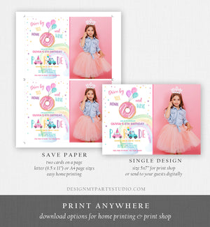 Editable Donut Drive By Birthday Parade Invitation Balloons Rainbow Party Honk Wave Car Girl Pink Drive Through Download Corjl Template 0343
