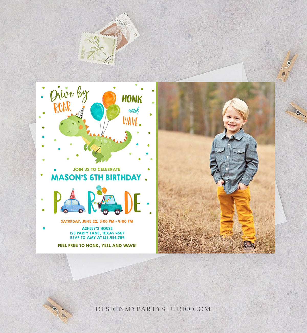 Editable Dinosaur Drive By Birthday Parade Invitation Virtual Party Invite Honk Wave Car Boy Dino Quarantine Download Digital Corjl 0340
