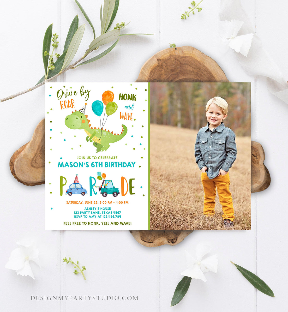 Editable Dinosaur Drive By Birthday Parade Invitation Virtual Party Invite Honk Wave Car Boy Dino Quarantine Download Digital Corjl 0340