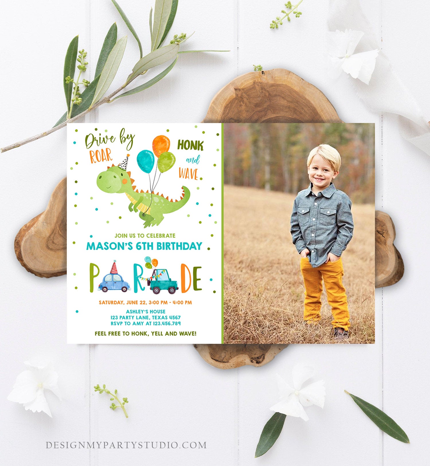 Editable Dinosaur Drive By Birthday Parade Invitation Virtual Party Invite Honk Wave Car Boy Dino Quarantine Download Digital Corjl 0340
