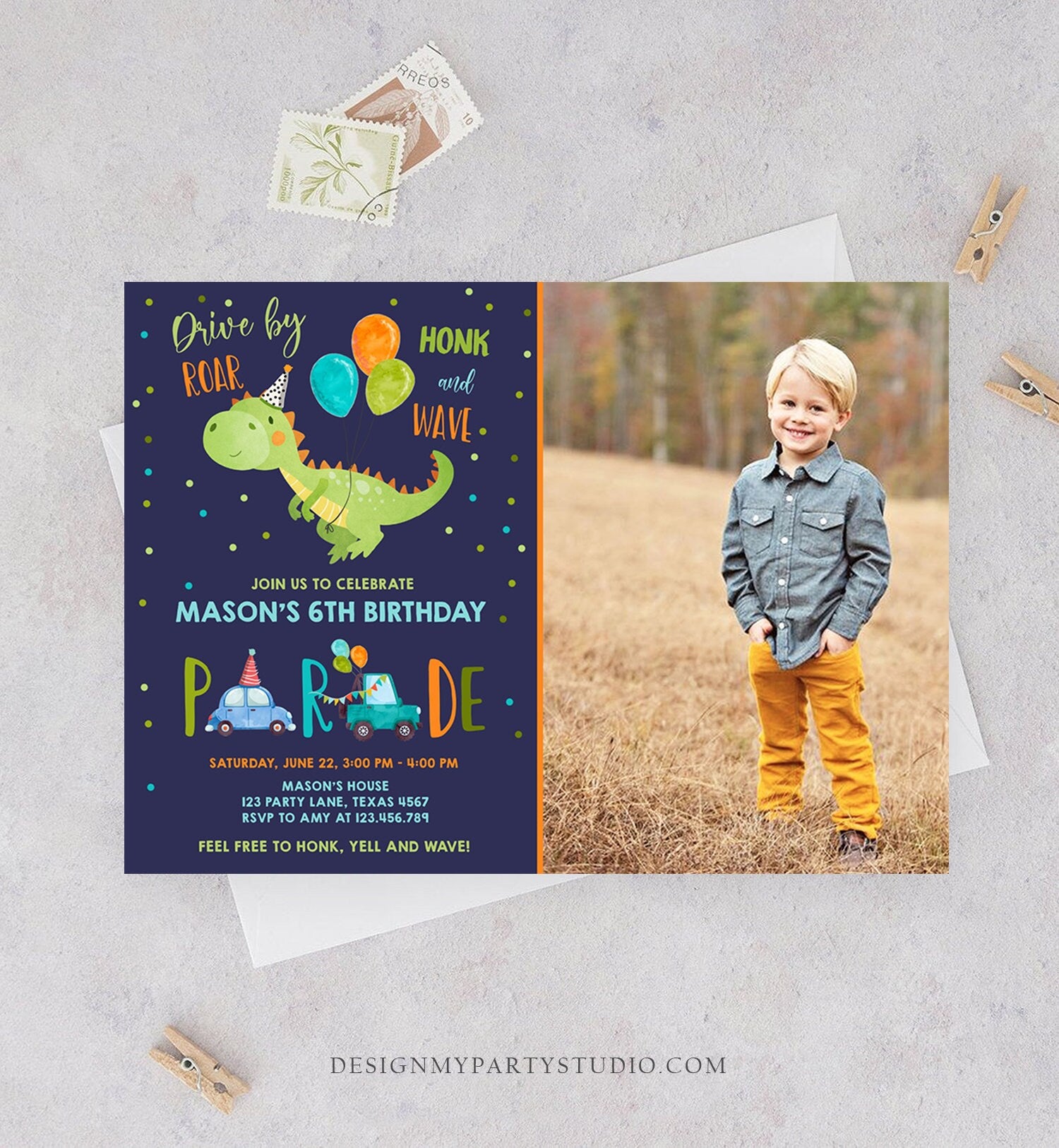 Editable Dinosaur Drive By Birthday Parade Invitation Virtual Party Invite Honk Wave Car Boy Dino Quarantine Download Digital Corjl 0340