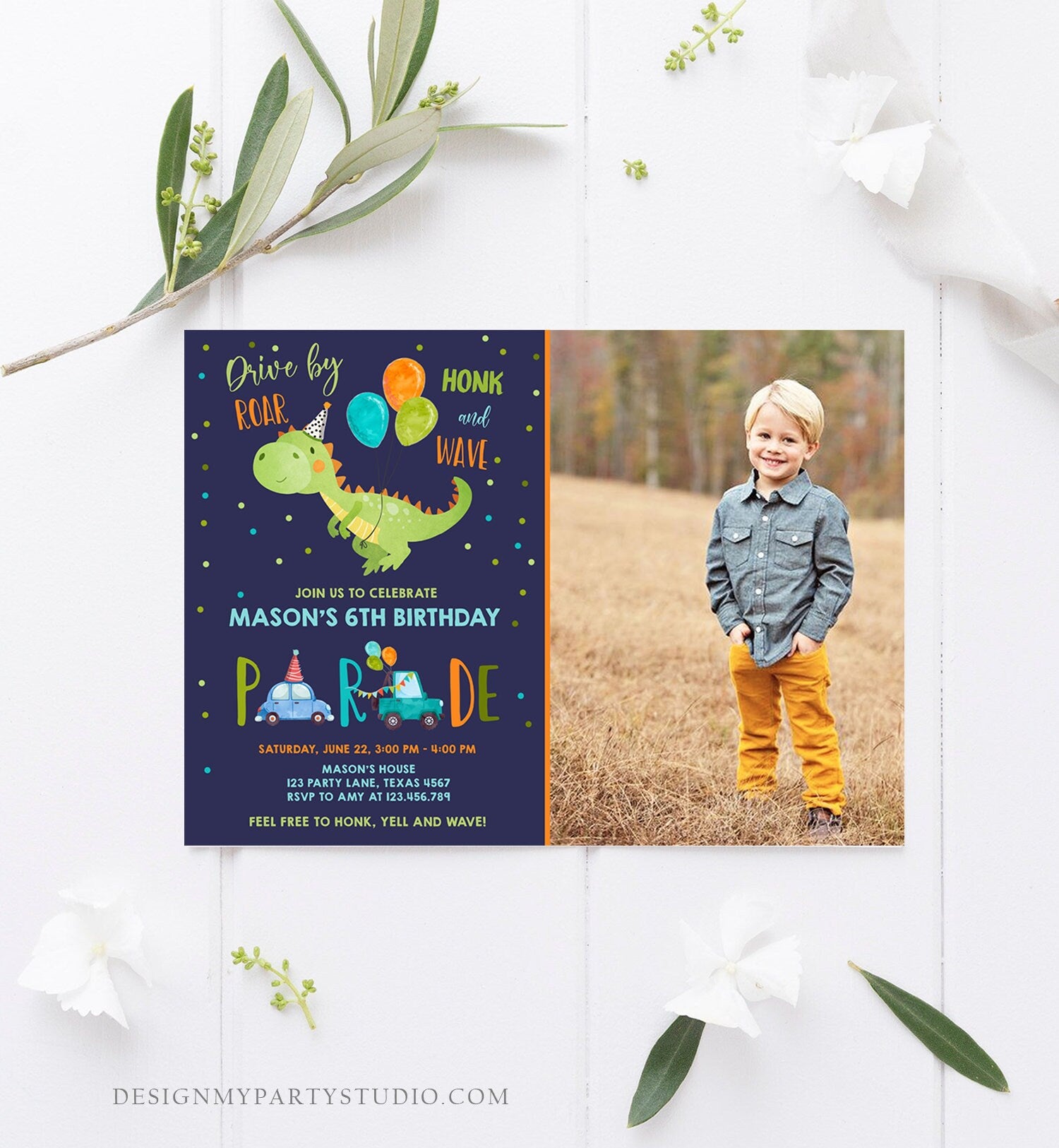 Editable Dinosaur Drive By Birthday Parade Invitation Virtual Party Invite Honk Wave Car Boy Dino Quarantine Download Digital Corjl 0340