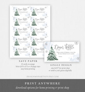 Editable Winter Tree Diaper Raffle Tickets Baby Shower Grey Blue Boy Watercolor Christmas Game Sprinkle Corjl Template Printable 0363