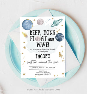 Editable Outer Space Drive By Birthday Invitation Space Galaxy Drive Through Quarantine Stars Floating By Template Corjl Printable 0357