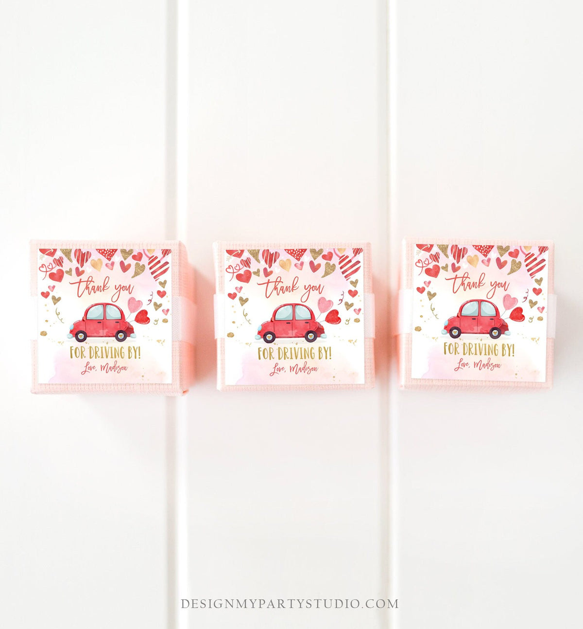 Editable Drive By Favor Tag Valentine Hearts Birthday Parade Drive Through Favors Party Thank You Red Pink Car Corjl Template Printable 0371