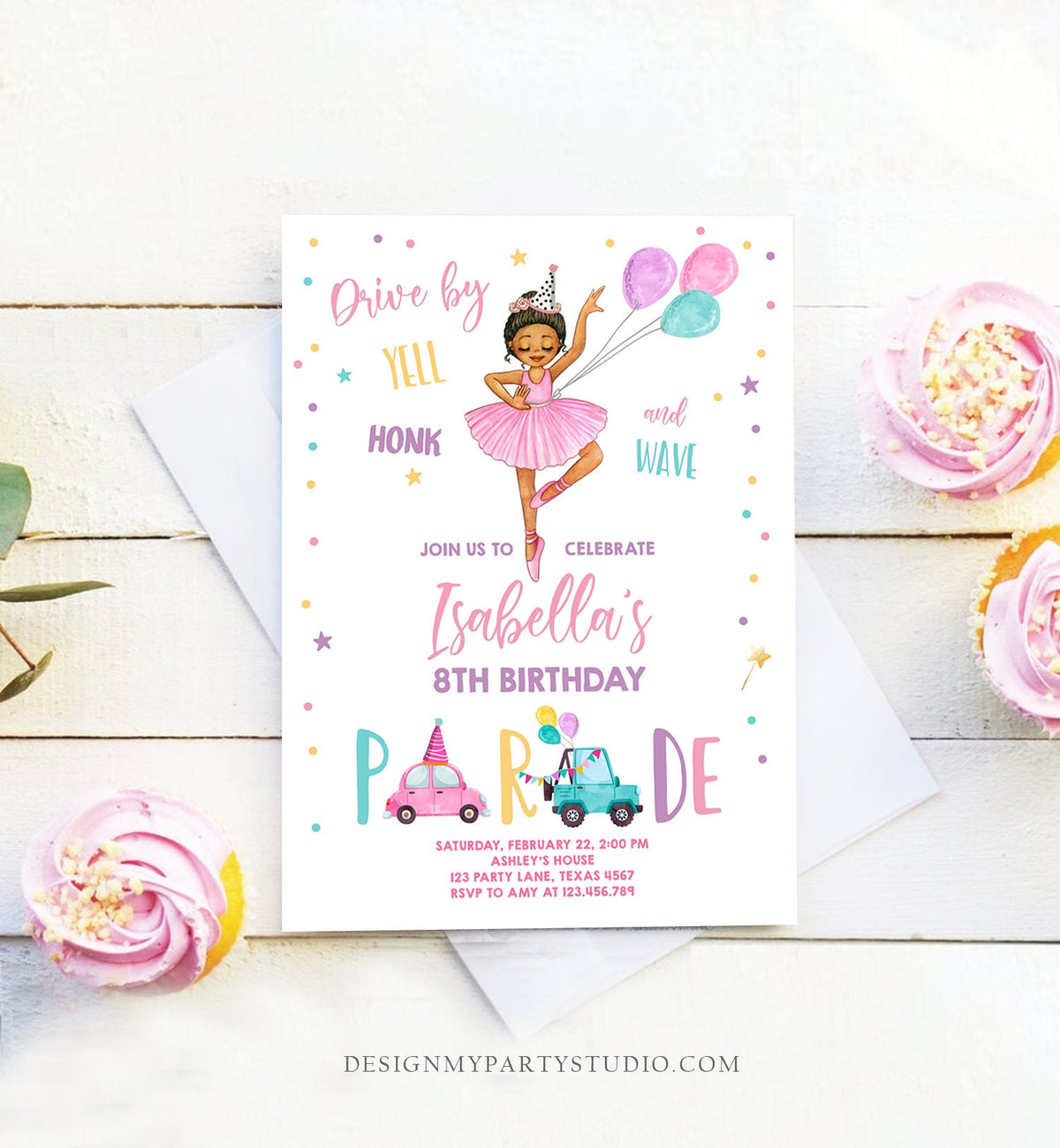 Editable Ballerina Drive By Birthday Parade Invitation Virtual Party Invite Ballet Tutu Car Girl Pink Quarantine Download Digital Corjl 0375