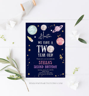 Editable Outer Space Second Birthday Invitation Galaxy Houston Two Year Old 2nd Birthday Girl Download Printable Template Digital Corjl 0357