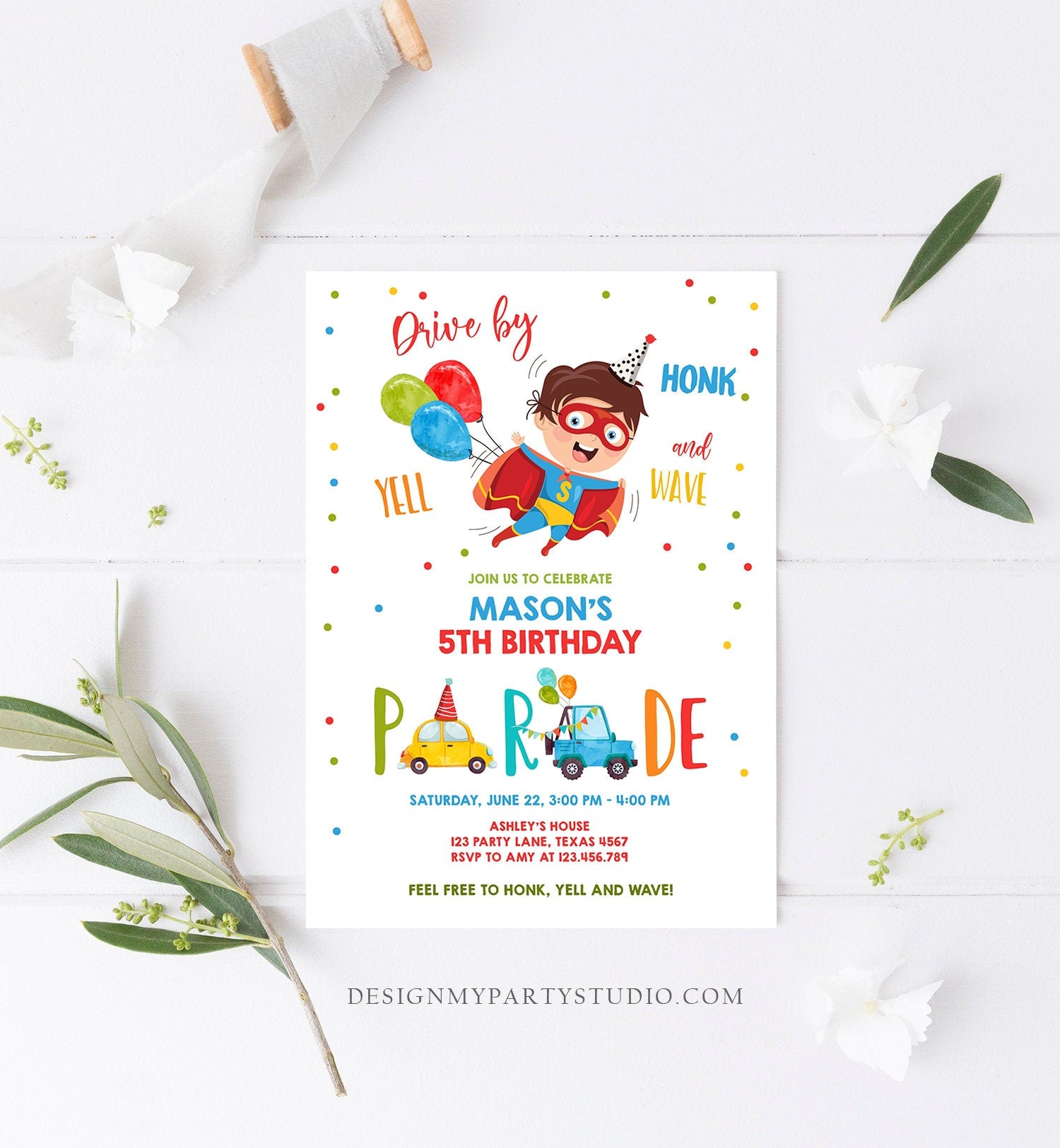 Editable Superhero Drive By Birthday Parade Invitation Superhero Party Invite Honk Wave Car Boy Quarantine Download Digital Corjl 0376