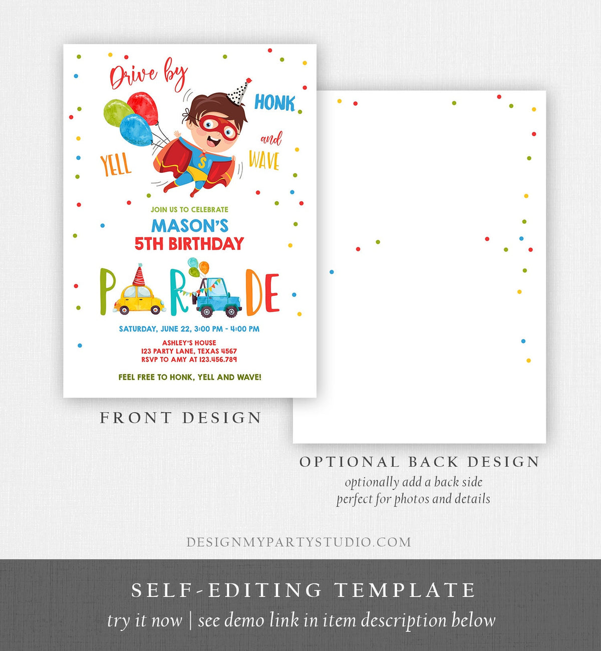 Editable Superhero Drive By Birthday Parade Invitation Superhero Party Invite Honk Wave Car Boy Quarantine Download Digital Corjl 0376