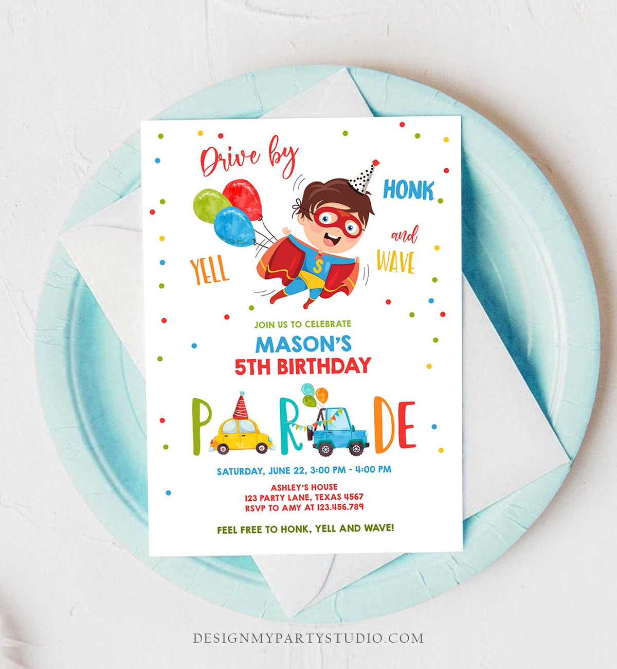 Editable Superhero Drive By Birthday Parade Invitation Superhero Party Invite Honk Wave Car Boy Quarantine Download Digital Corjl 0376