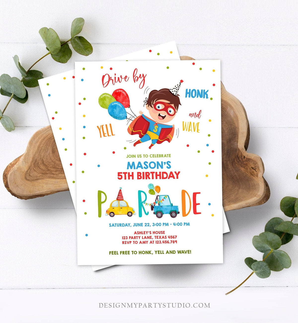 Editable Superhero Drive By Birthday Parade Invitation Superhero Party Invite Honk Wave Car Boy Quarantine Download Digital Corjl 0376
