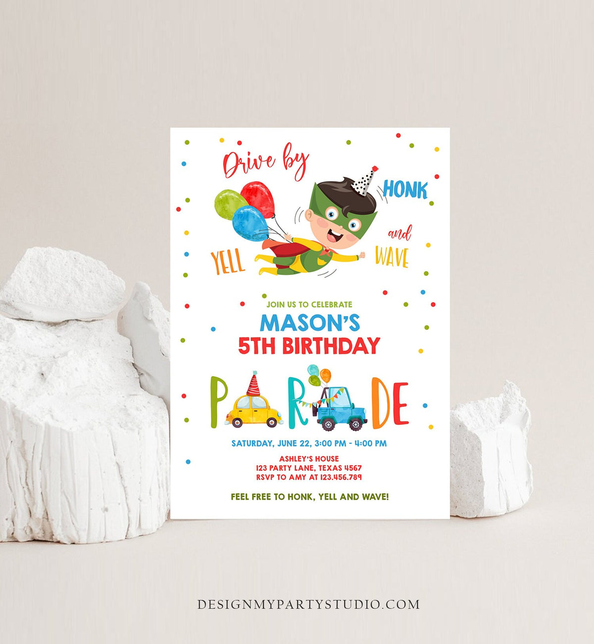 Editable Superhero Drive By Birthday Parade Invitation Superhero Party Invite Honk Wave Car Boy Quarantine Download Digital Corjl 0376