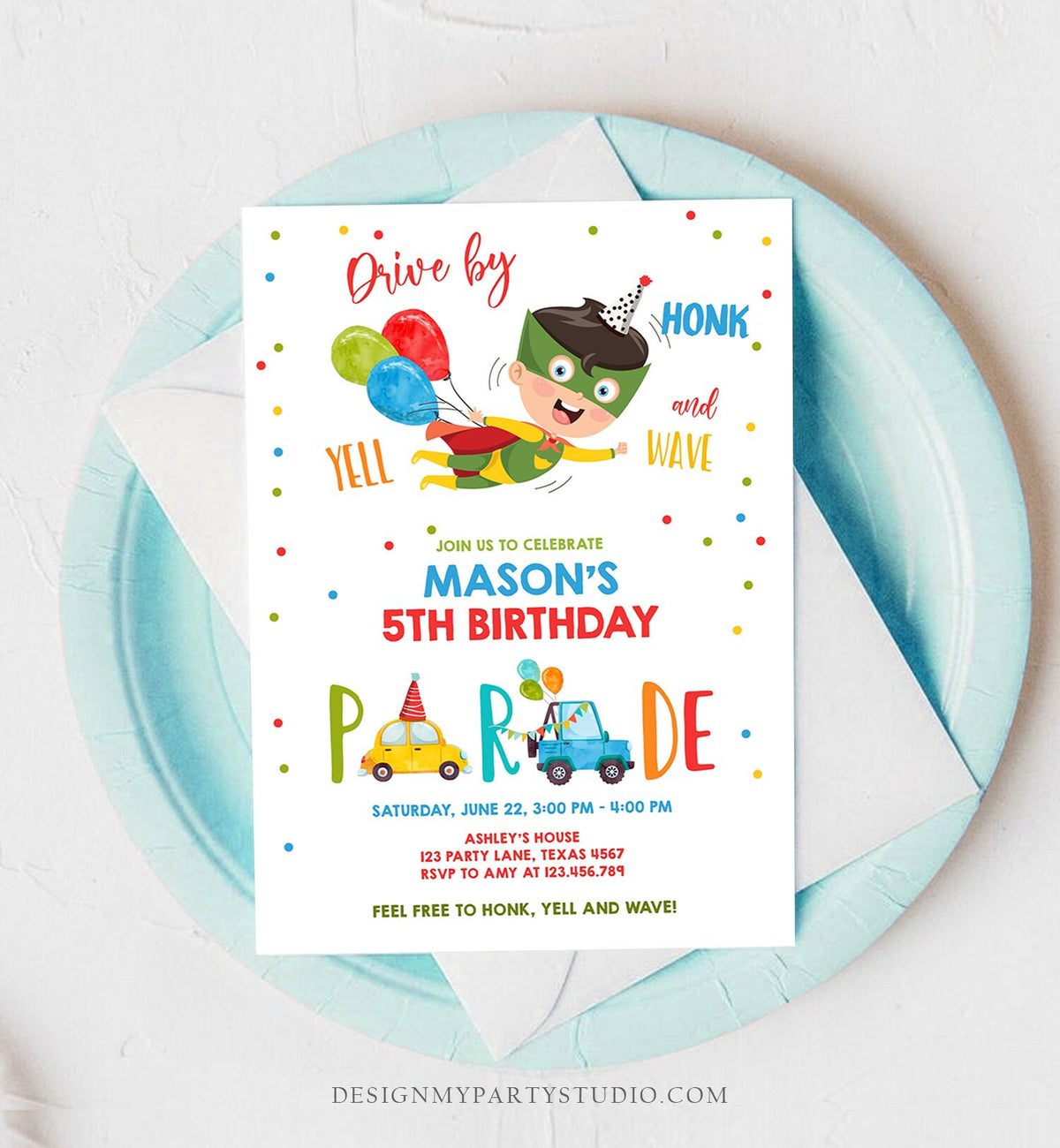 Editable Superhero Drive By Birthday Parade Invitation Superhero Party Invite Honk Wave Car Boy Quarantine Download Digital Corjl 0376