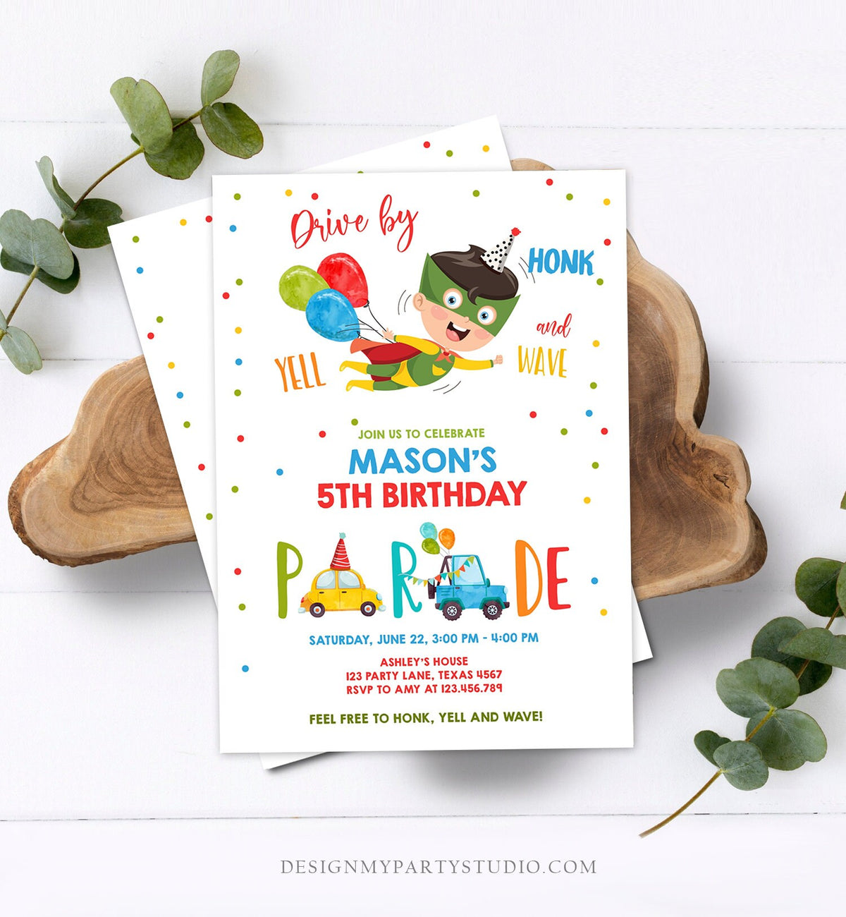 Editable Superhero Drive By Birthday Parade Invitation Superhero Party Invite Honk Wave Car Boy Quarantine Download Digital Corjl 0376
