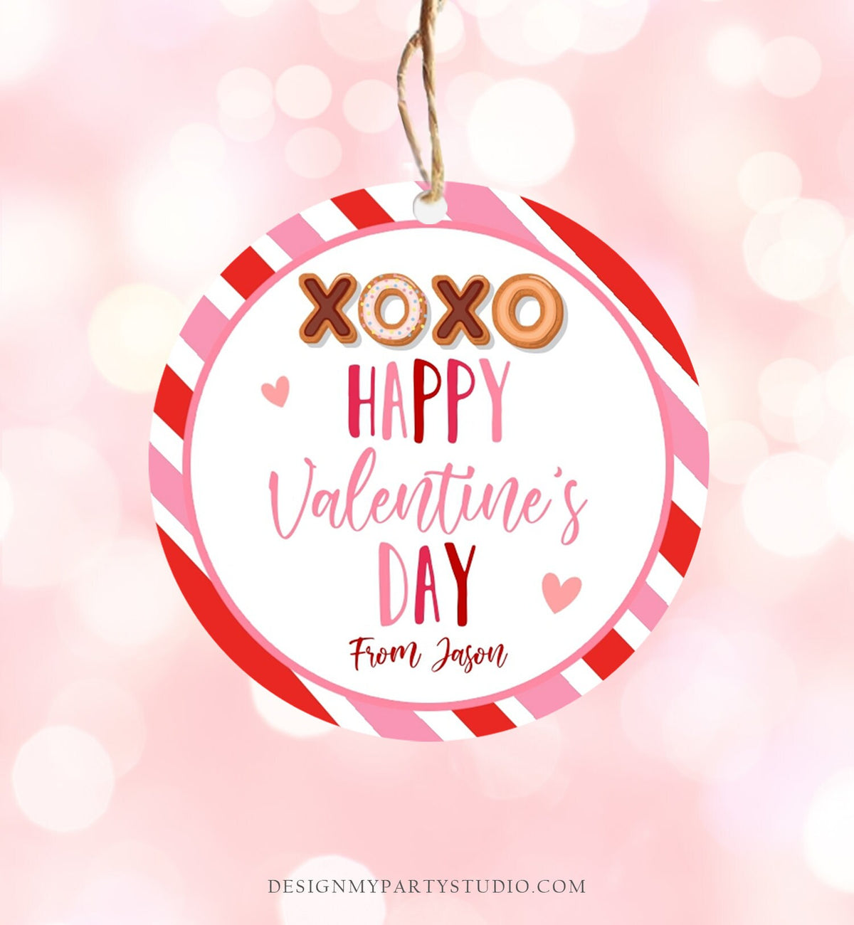 Editable Valentine&#39;s Day Cookie Tags Happy Valentine&#39;s Day Cookies Tag Sticker xoxo Kisses Valentines Day Card Labels Digital PRINTABLE 0370