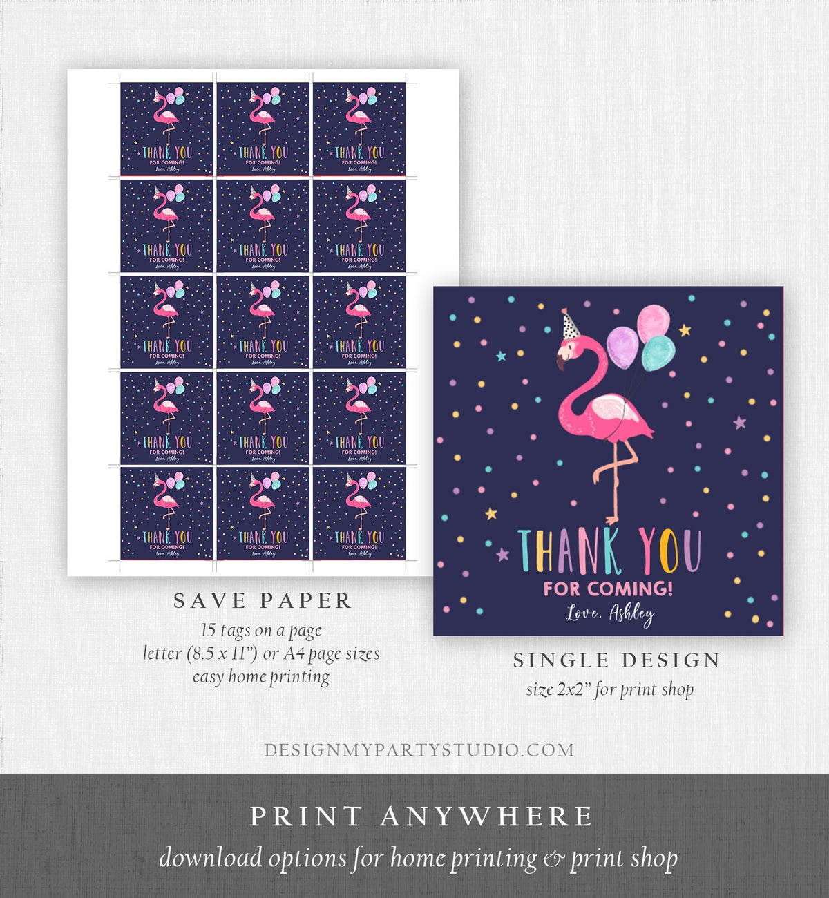 Editable Flamingo Favor Tag Drive By Birthday Favors Party Parade Cars Tropical Thank You Gift Tags Pink Girl Corjl Template Printable 0200