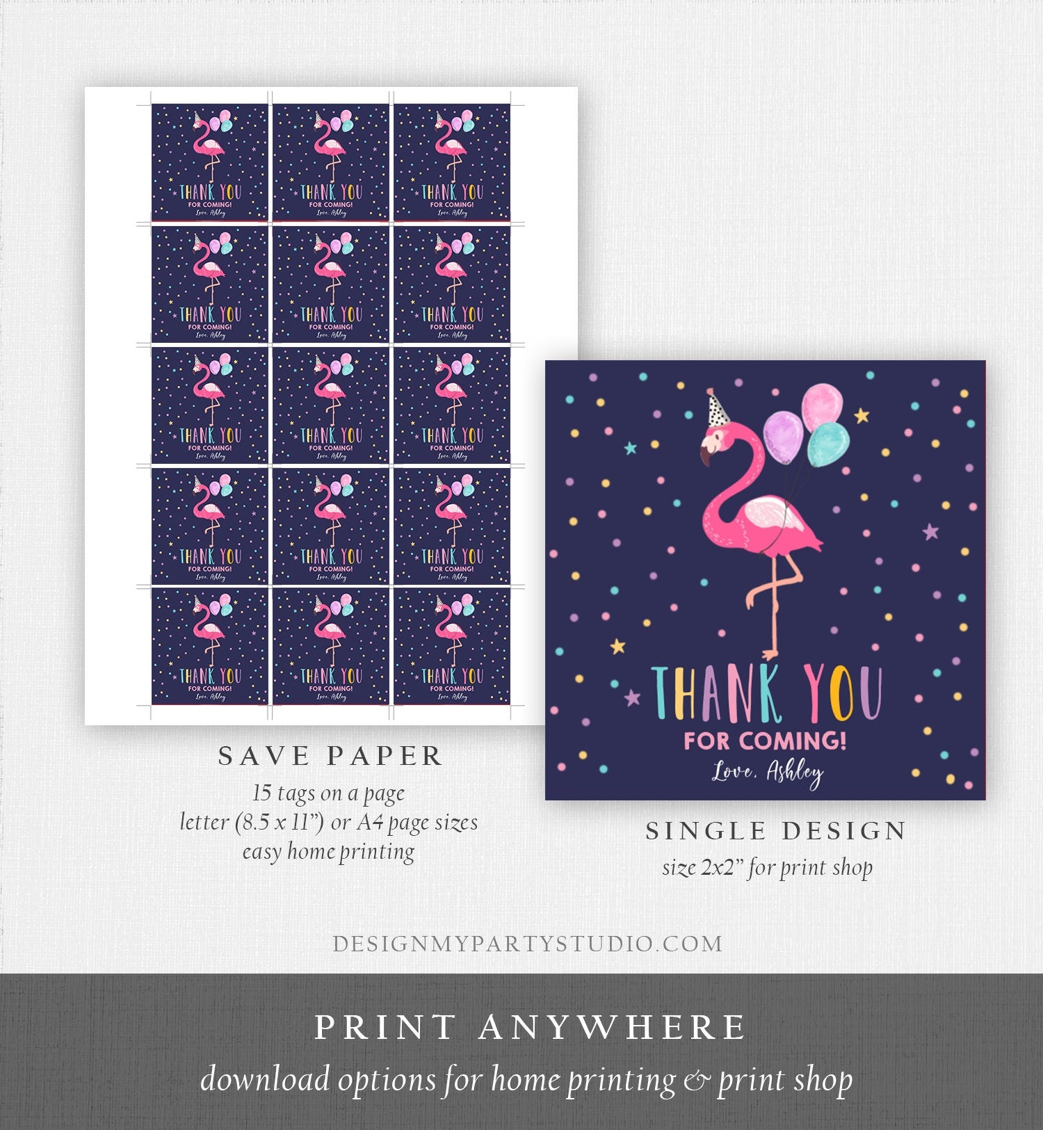 Editable Flamingo Favor Tag Drive By Birthday Favors Party Parade Cars Tropical Thank You Gift Tags Pink Girl Corjl Template Printable 0200