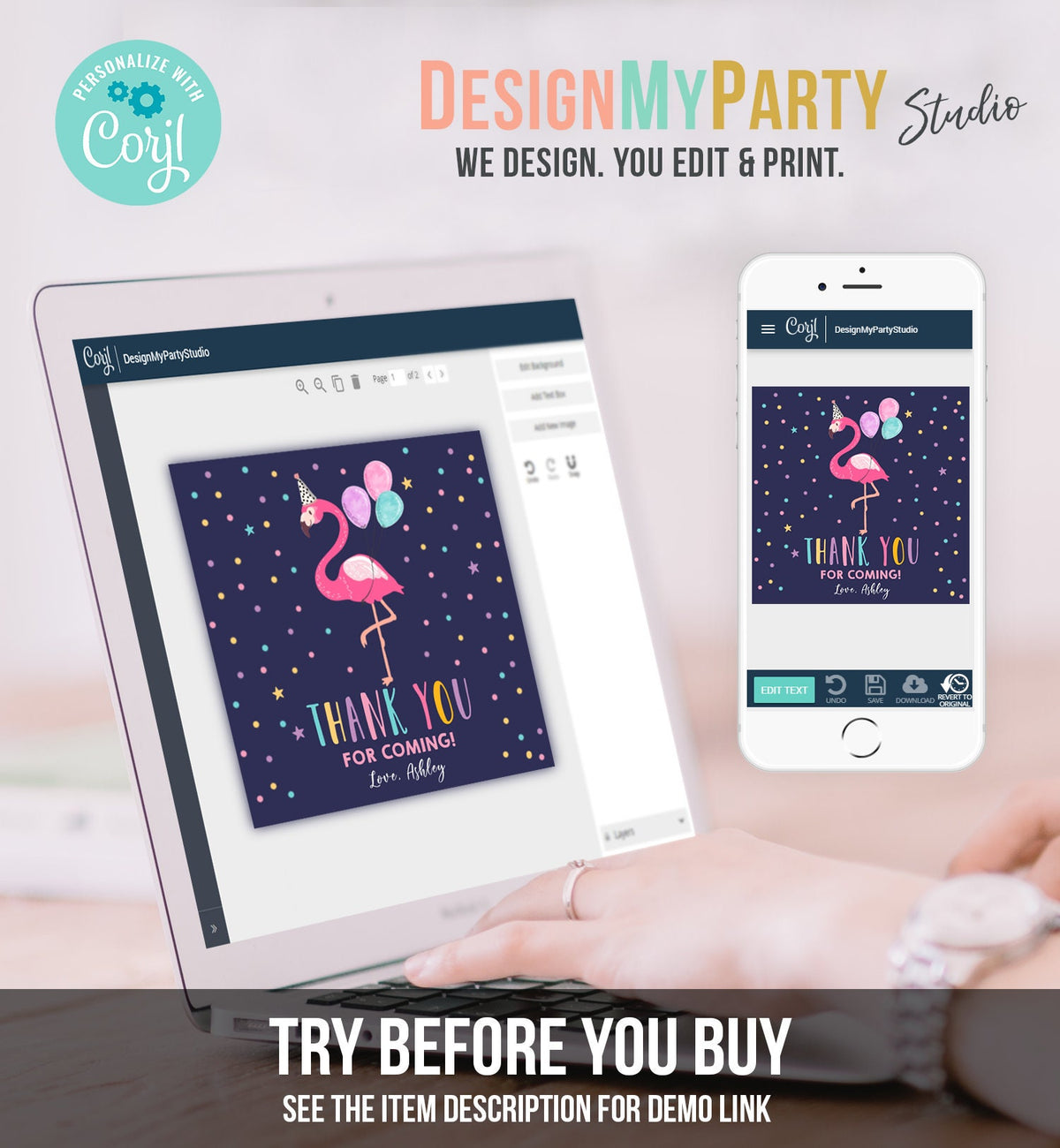 Editable Flamingo Favor Tag Drive By Birthday Favors Party Parade Cars Tropical Thank You Gift Tags Pink Girl Corjl Template Printable 0200