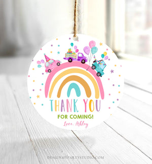 Editable Rainbow Favor Tag Drive By Birthday Favors Party Parade Magical Rainbow Thank You Gift Tags Pink Girl Corjl Template Printable 0333