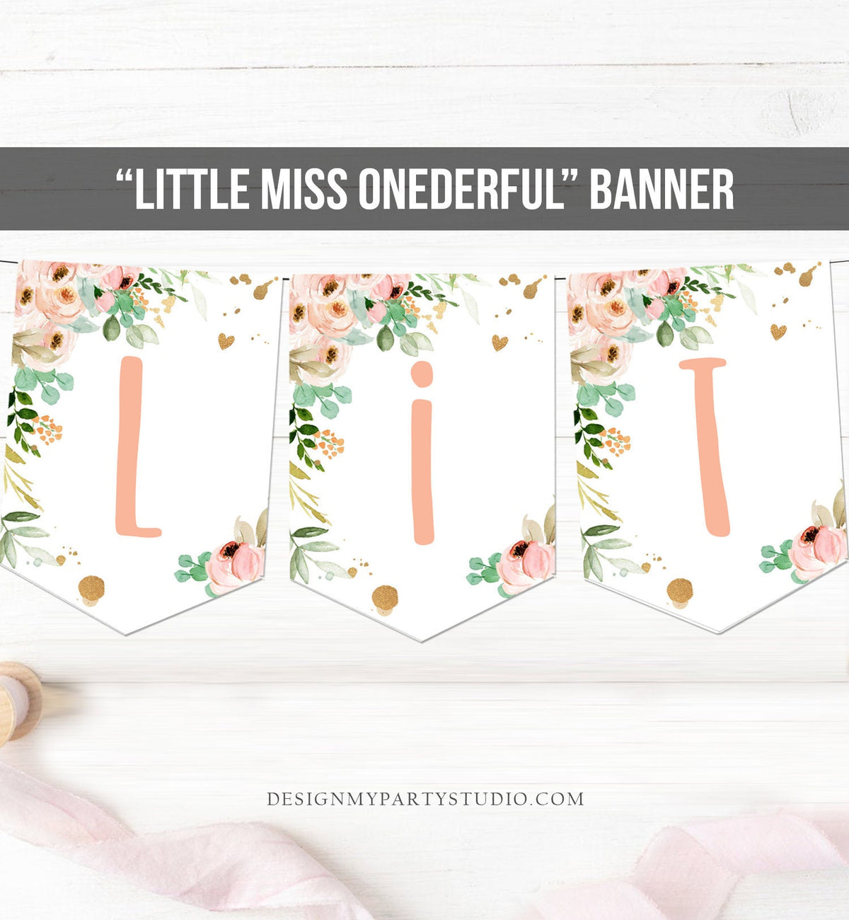 Little Miss Onederful Birthday Banner 1st Birthday Banner Girl First Birthday Decorations Pink Instant download PRINTABLE DIGITAL DIY 0147