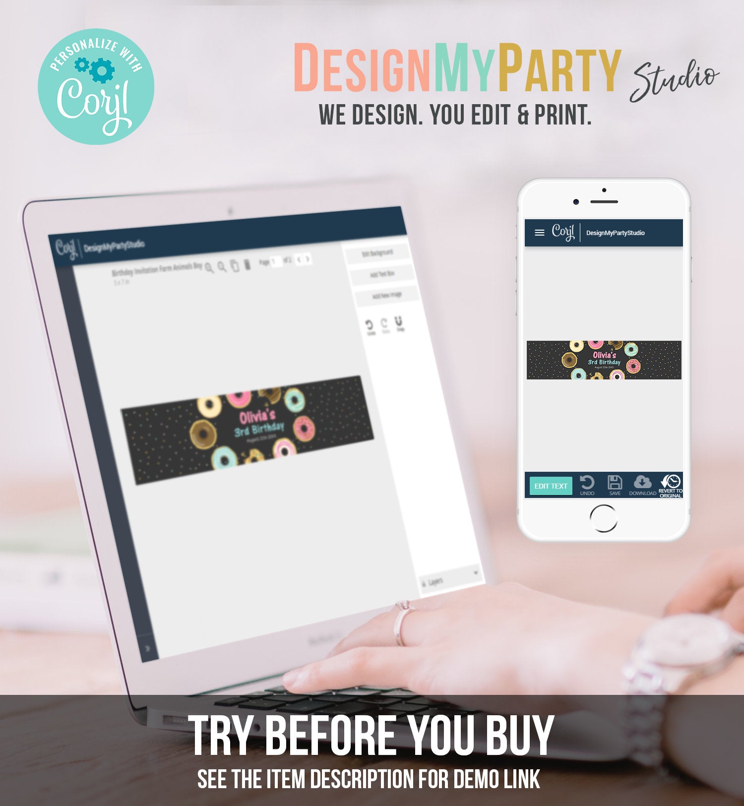 Editable Donut Water Bottle Label Sweet Doughnut Birthday Baby Shower Sprinkle Girl Pink Sprinkled With Love Printable Template Corjl 0011