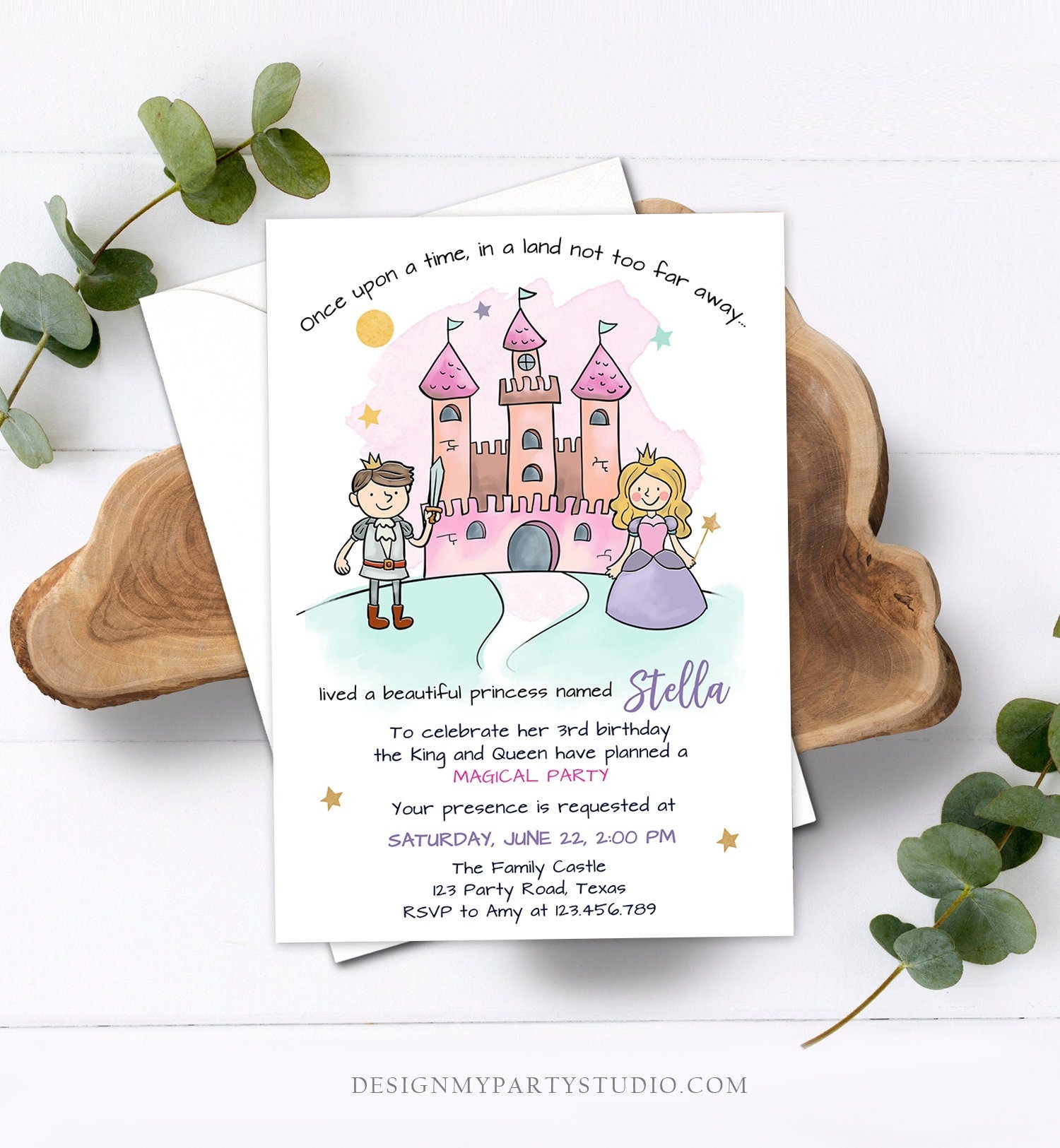 Editable Princess Birthday Invitation Girl Fairytale Birthday Party Once Upon a Time Royal Download Printable Template Digital Corjl 0385