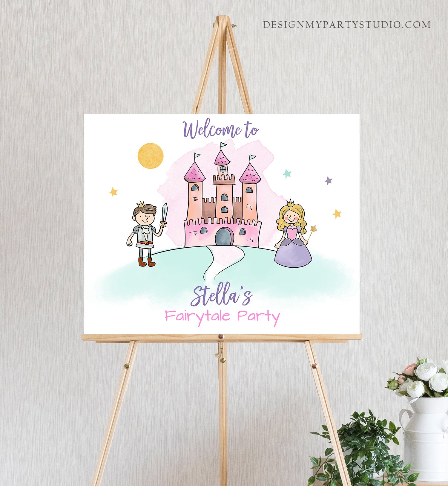 Editable Princess Party Welcome Sign Princess Birthday Welcome Fairytale Sign Princess Party Decor Castle Pink Template PRINTABLE Corjl 0385