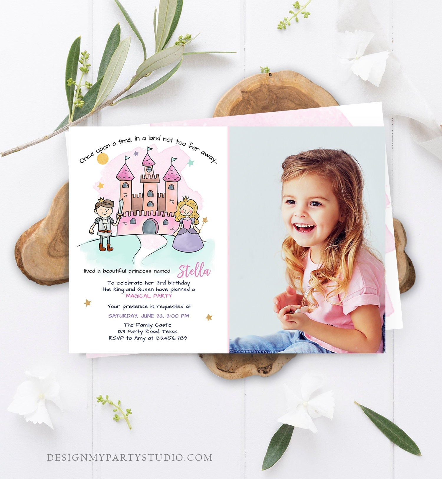 Editable Princess Birthday Invitation Girl Fairytale Birthday Party Once Upon a Time Royal Download Printable Template Digital Corjl 0385