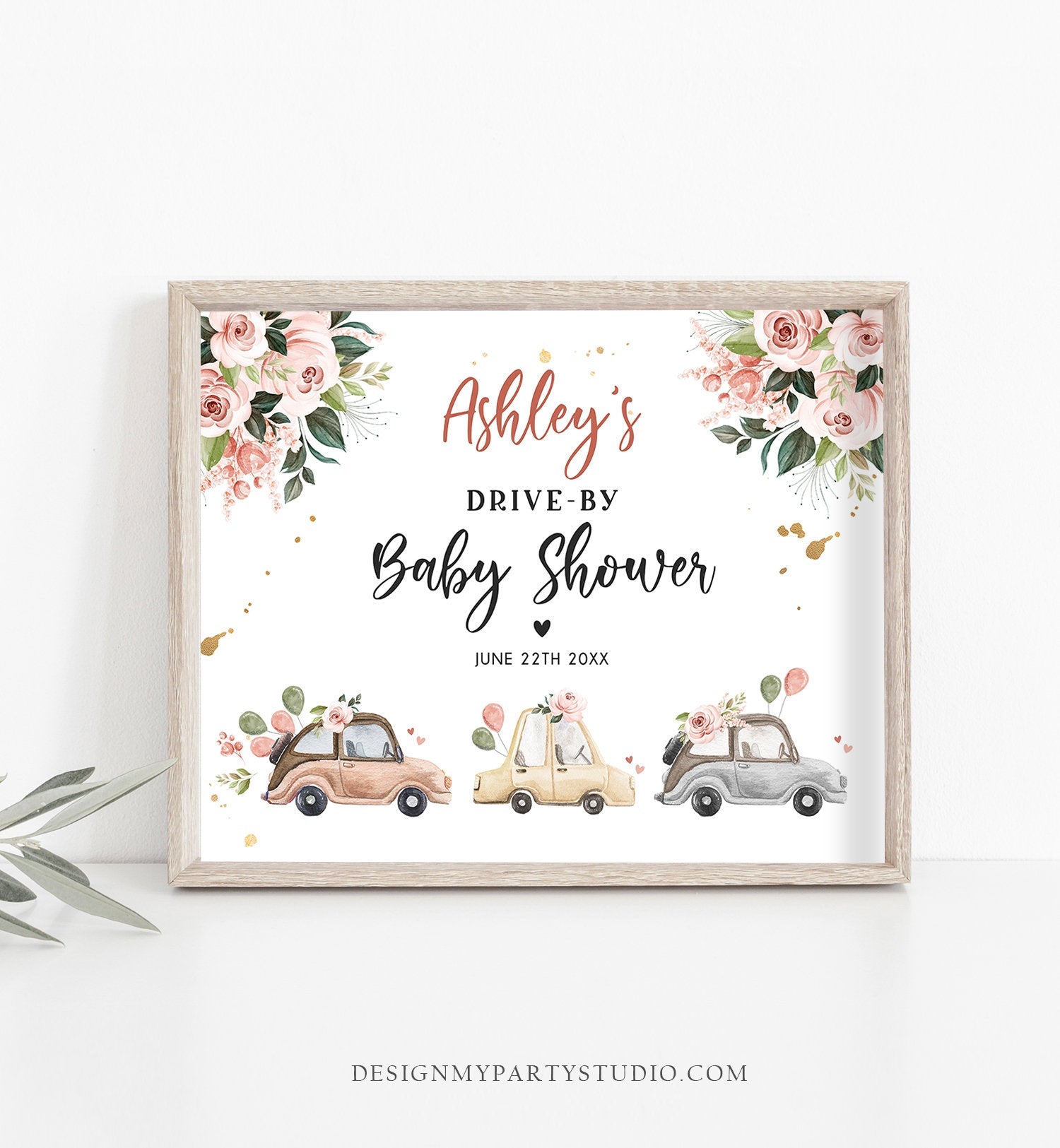 Editable Drive By Baby Shower Sign Welcome Neutral Boy Girl Cream Floral Couples Party Drive Through Parade Yard Sign Corjl Template 0335