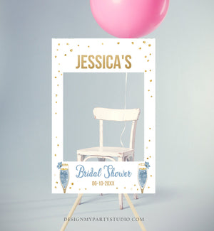 Editable Bridal Shower Photo Prop Brunch and Bubbly Bridal Shower Sign Photo Booth Frame Wedding Photo Prop Blue Gold Corjl PRINTABLE 0150