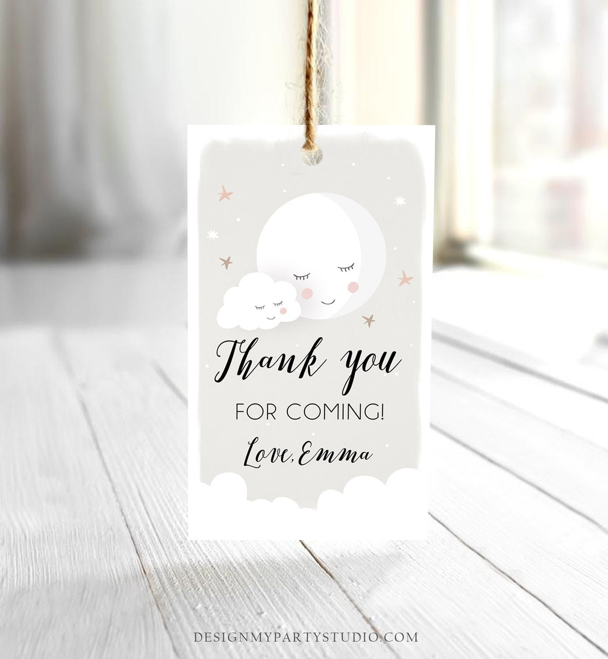 Editable Moon Thank You Favor Tag Baby Shower Gift Love You to the Moon Twinkle Star Gender Neutral Sprinkle Corjl Template Printable 0113