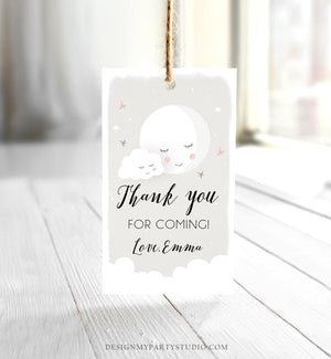 Editable Moon Thank You Favor Tag Baby Shower Gift Love You to the Moon Twinkle Star Gender Neutral Sprinkle Corjl Template Printable 0113