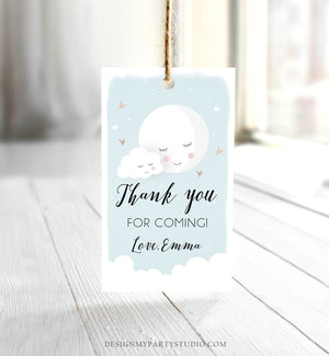 Editable Moon Thank You Favor Tag Baby Shower Gift Love You to the Moon Twinkle Star Baby Boy Blue Sprinkle Corjl Template Printable 0113