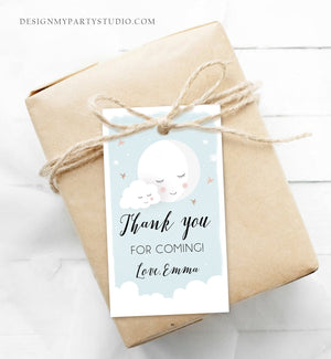 Editable Moon Thank You Favor Tag Baby Shower Gift Love You to the Moon Twinkle Star Baby Boy Blue Sprinkle Corjl Template Printable 0113