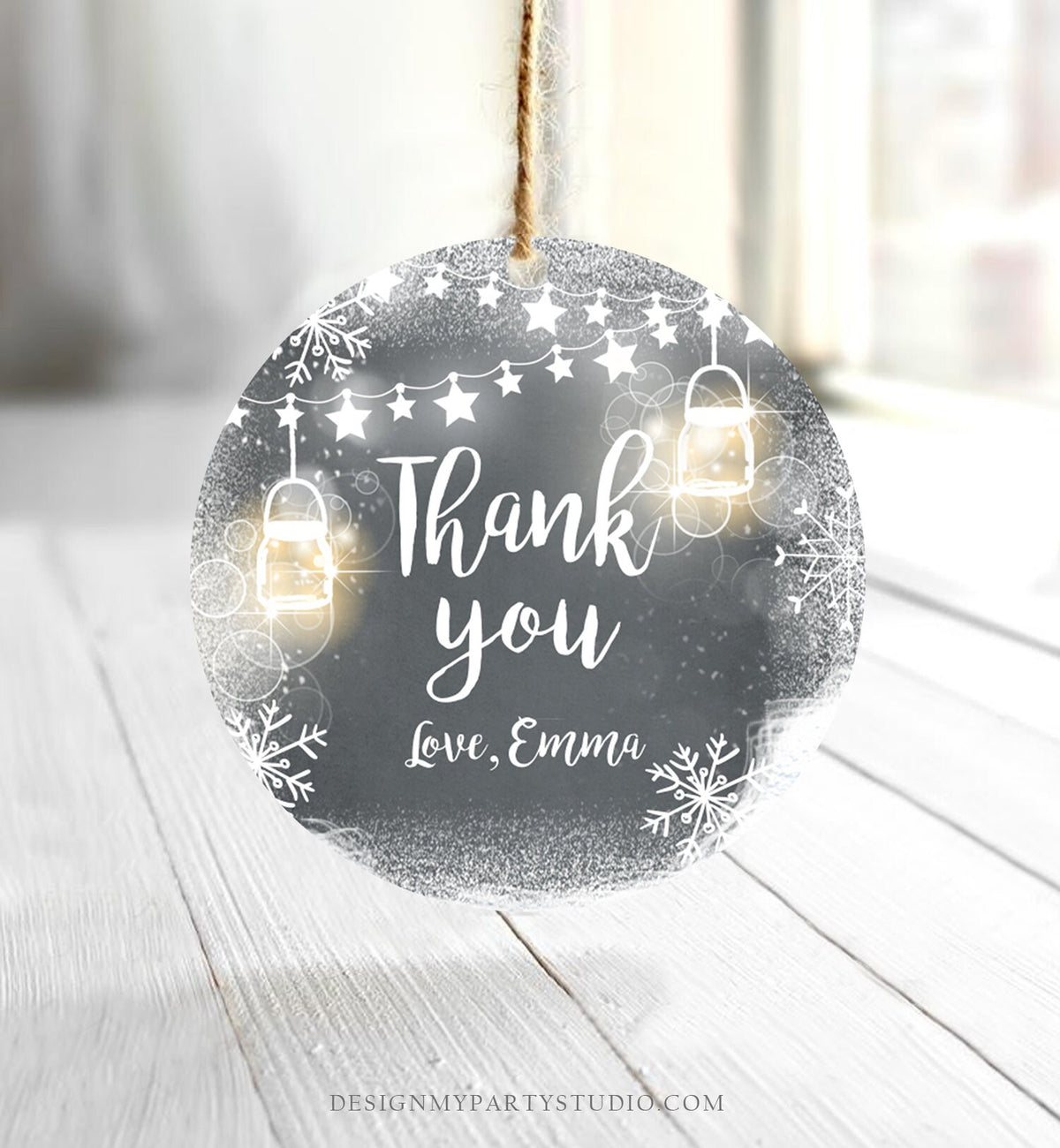 Editable Winter Thank You Favor Tag Baby Shower Birthday Rustic Wood Snowflakes Snow Winter Onederland Digital Corjl Template Printable 0031