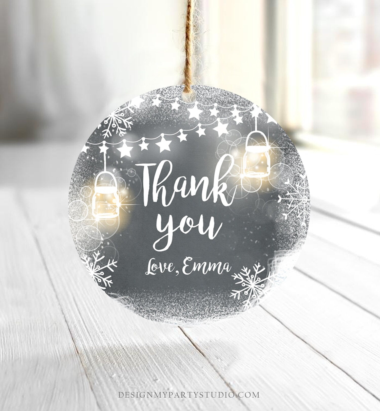 Editable Winter Thank You Favor Tag Baby Shower Birthday Rustic Wood Snowflakes Snow Winter Onederland Digital Corjl Template Printable 0031
