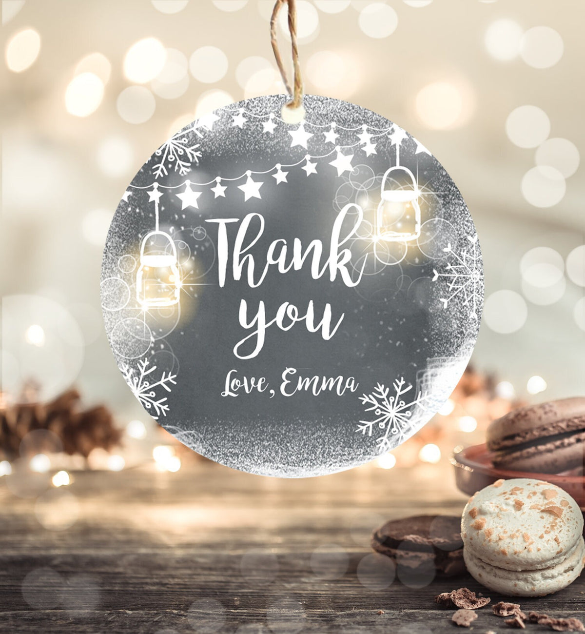 Editable Winter Thank You Favor Tag Baby Shower Birthday Rustic Wood Snowflakes Snow Winter Onederland Digital Corjl Template Printable 0031