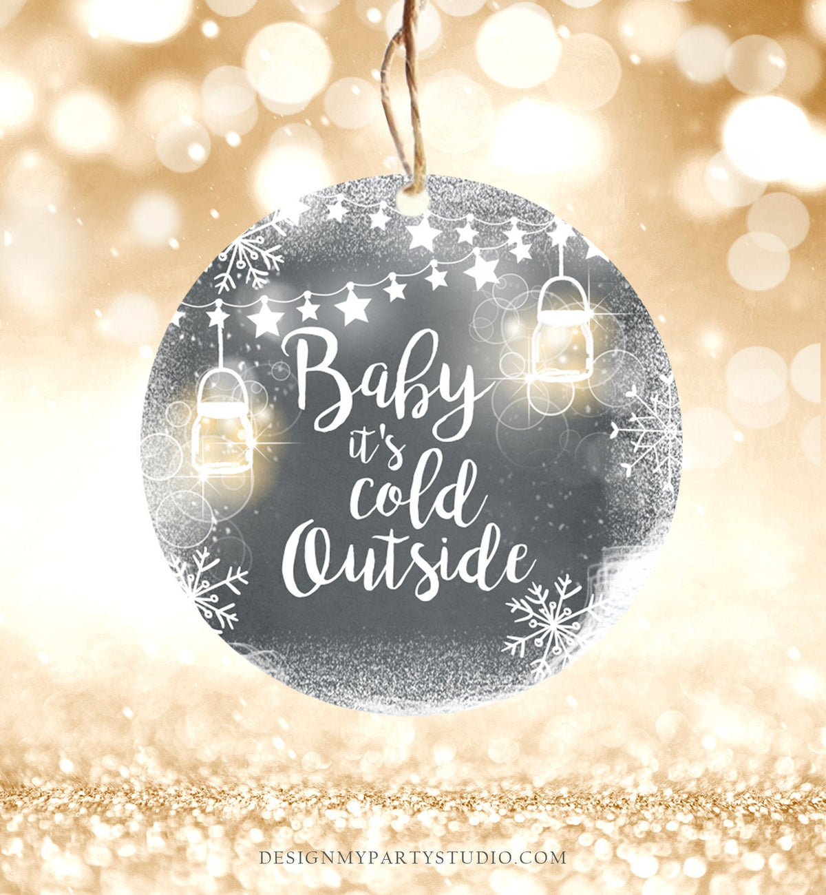 Editable Baby It&#39;s Cold Outside Thank You Favor Tag Baby Shower Rustic Wood Snowflakes Snow Winter Digital Corjl Template Printable 0031
