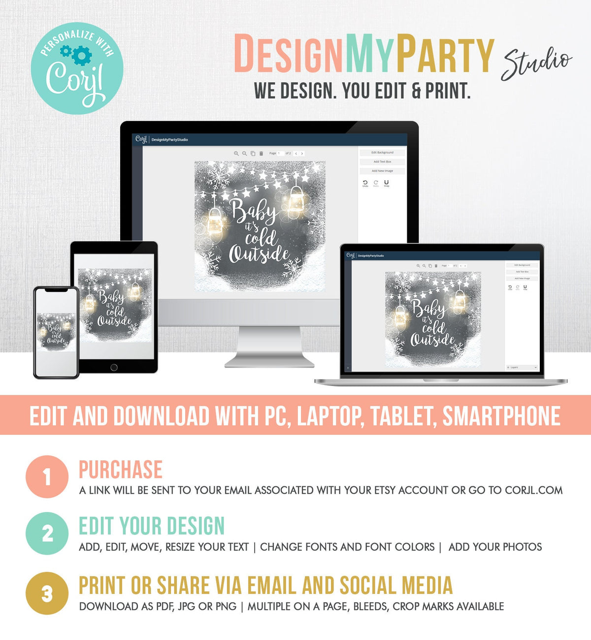 Editable Baby It&#39;s Cold Outside Thank You Favor Tag Baby Shower Rustic Wood Snowflakes Snow Winter Digital Corjl Template Printable 0031