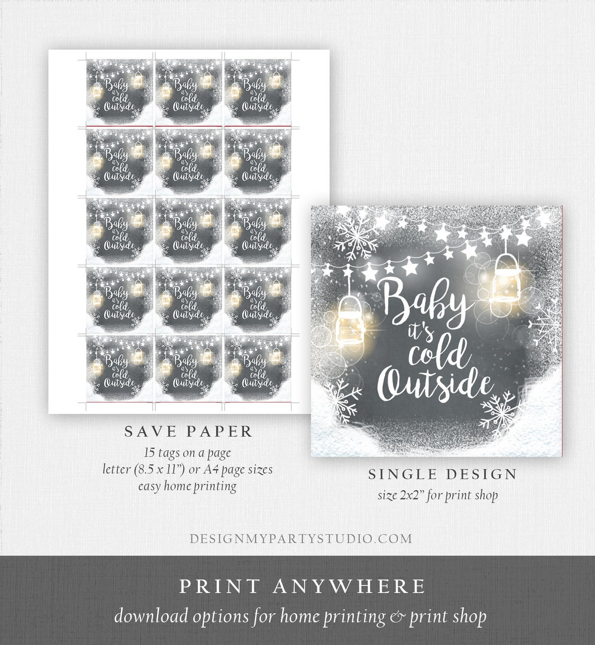 Editable Baby It&#39;s Cold Outside Thank You Favor Tag Baby Shower Rustic Wood Snowflakes Snow Winter Digital Corjl Template Printable 0031