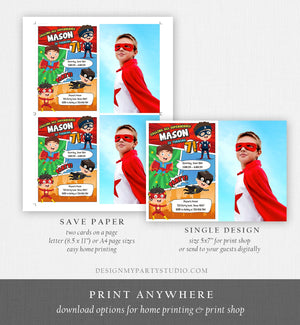 Editable Superheroes Birthday Invitation Comic Book Action Superhero Super Boy Party DC Digital Download Corjl Template Printable 0383